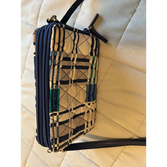 Vera Bradley Crossbody Wallet Purse Bag Blue Beige Geometric Print Quilted Trave - Picture 5 of 12